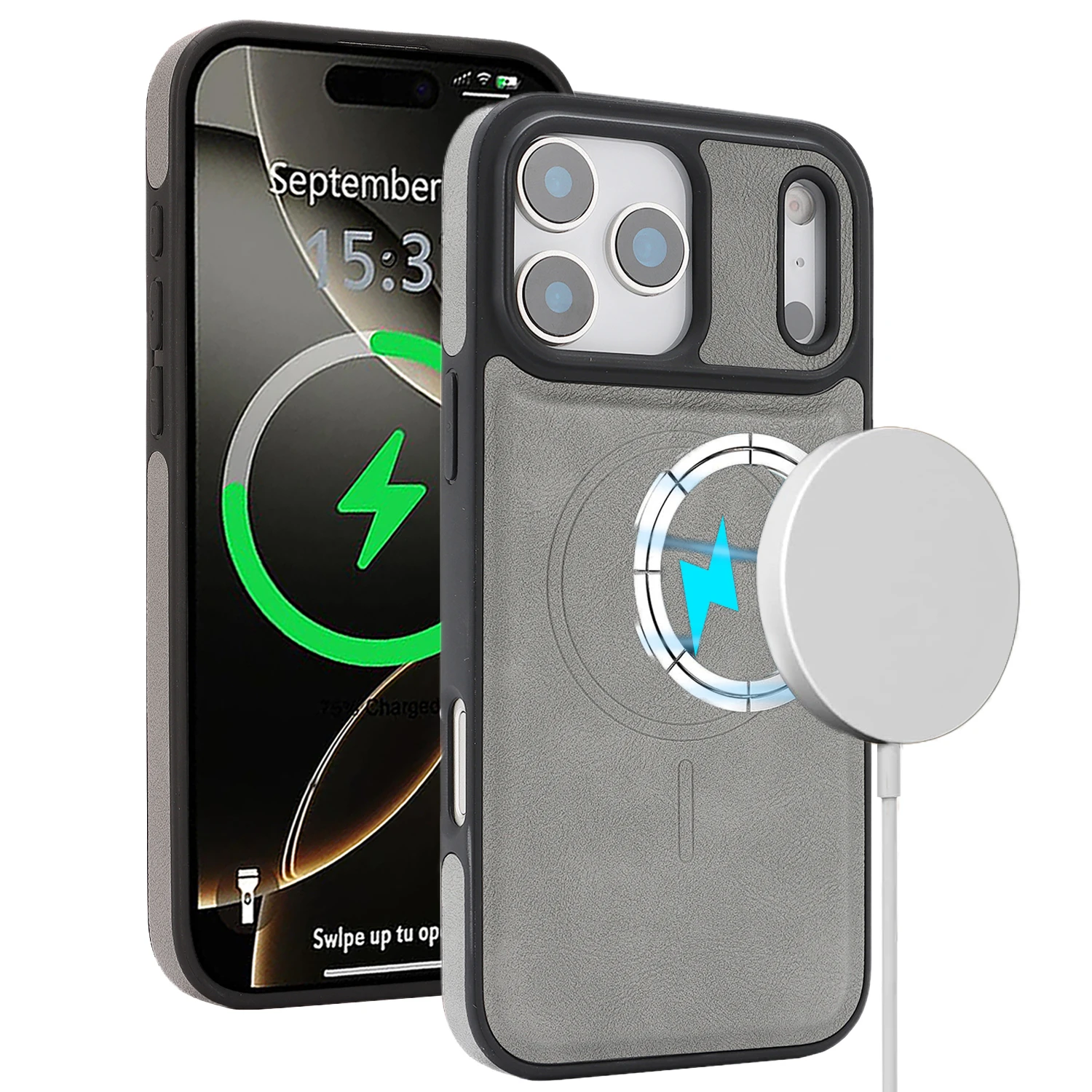 Magnetische Lederhülle für iPhone 17 Pro Max 17 Pro, Luftabdeckung, Mikrofaser-Innenseite, starker Magnet für magnetsichere, stoßfeste Hülle Image