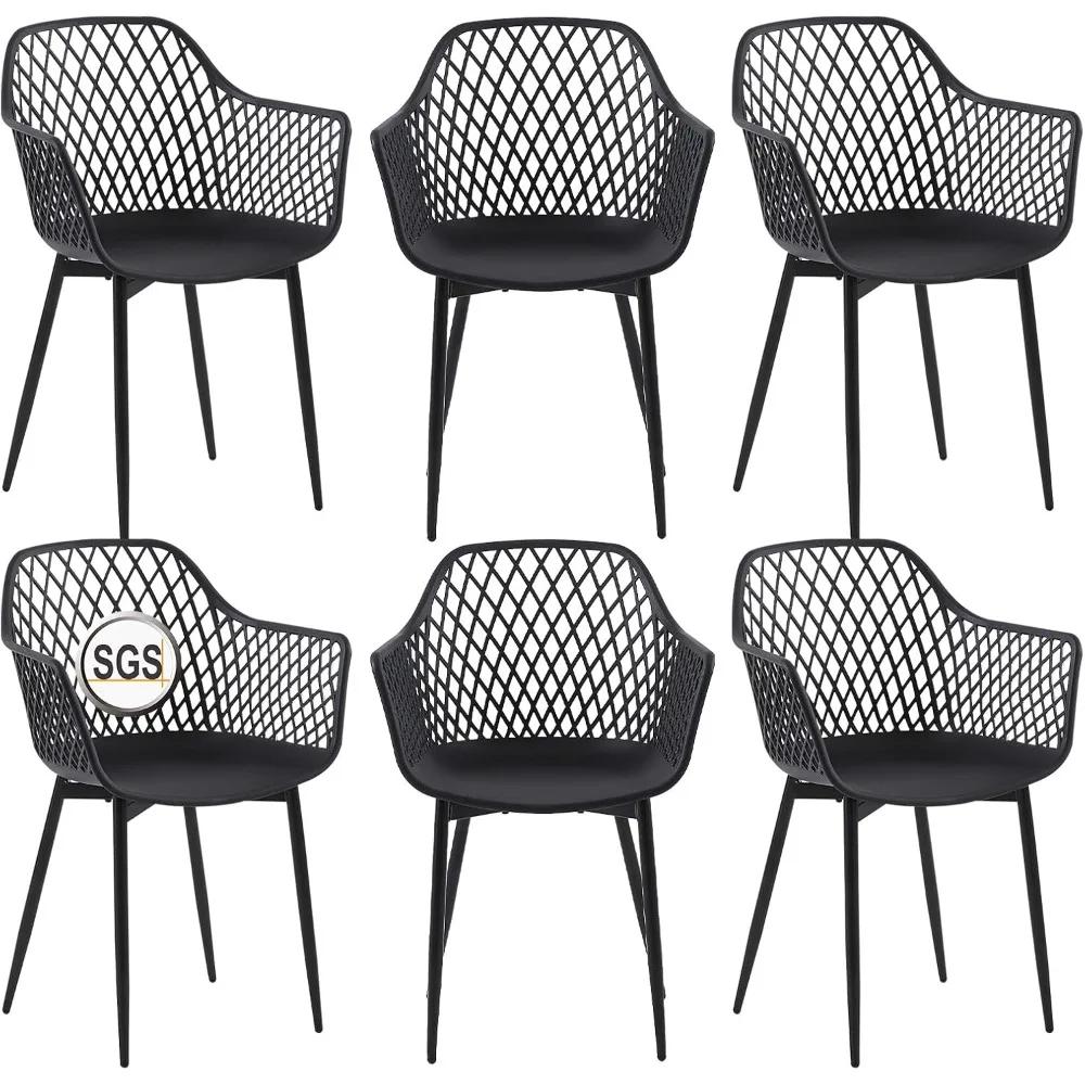 Gartenstuhl, 6er-Set, Outdoor-Stühle mit Armlehnen, Armlehnenstuhl, Loungesessel, 120 kg Tragfähigkeit, Schwarz