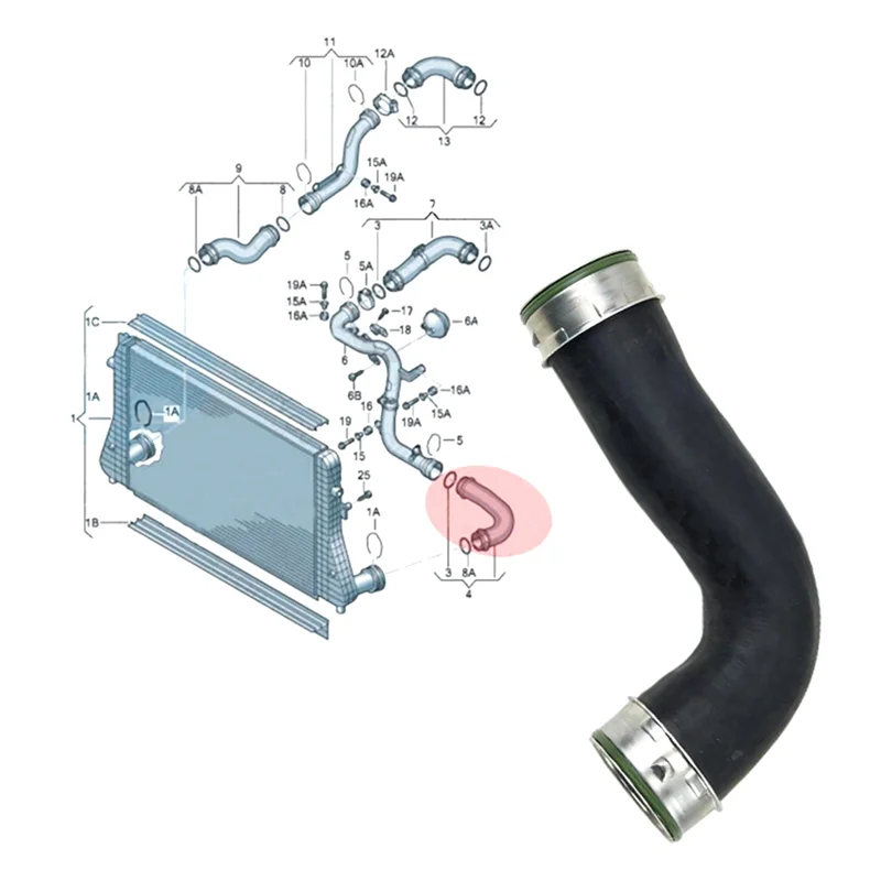 Intercharge Air Hose 3C0145832D Turbolader-Schlauch für VW Golf Passat Caddy A3 Skoda Seat Image