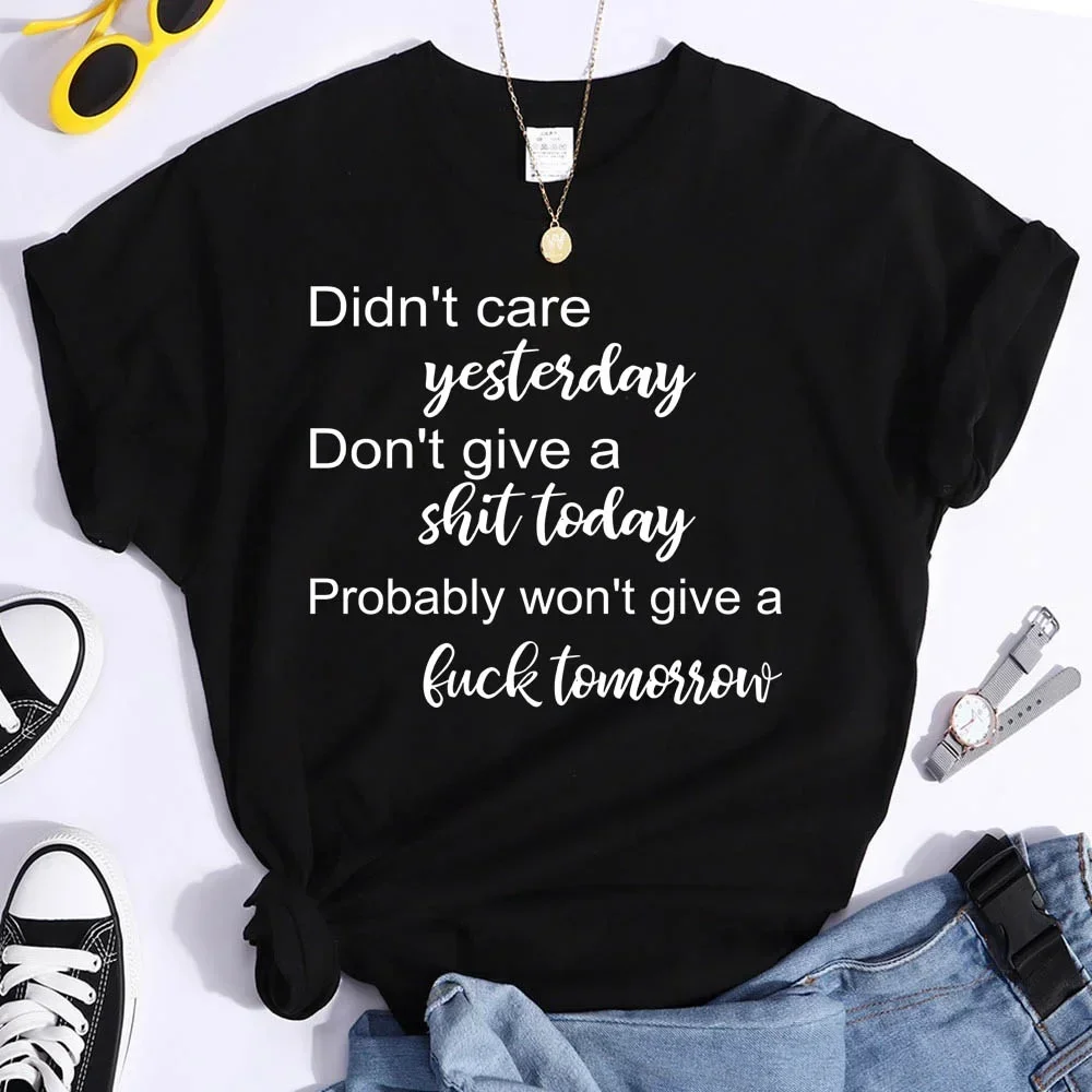 Frauen Sommer Kurzarm T-shirts Rundhals Pflege Gestern Don't Give A Shit Today Gedruckt T-Shirts