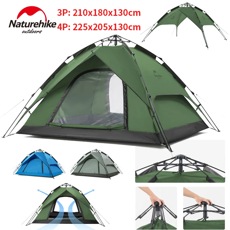 Naturehike Automatisches Zelt, schnelles Auflegen, Familientreisen, Camping, 3–4 Personen, leichtes, abnehmbares Innenzelt, wasserdicht, 210D Oxford Image