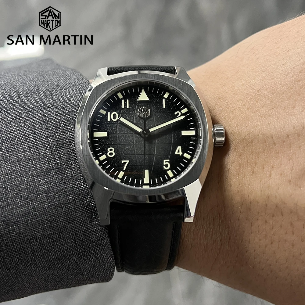 San Martin 38 mm Sport-Herrenuhr, luxuriöse automatische mechanische Herrenuhr, originelles Design, Gitterstruktur, Zifferblatt, 10 Bar, SN0026 Image