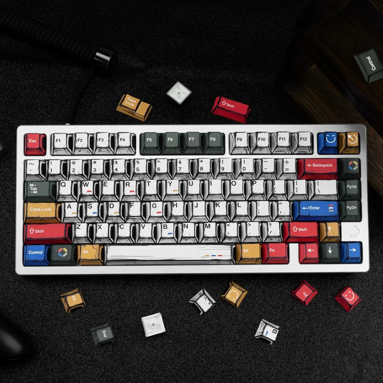 Manga-Tastenkappen, Kirschprofil, Farbsublimation, individuelle Tastenkappen, 130 Tasten, Tastatur-Tastenkappen-Set für 60 % 65 % 75 % 100 % Cherry MX Mechan Image
