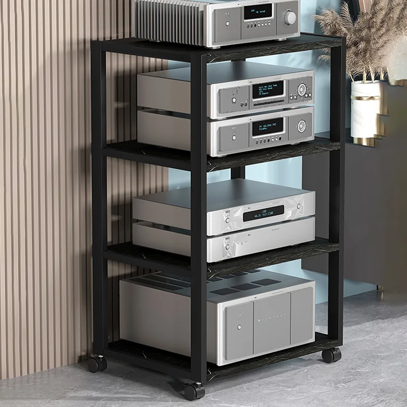 Lautsprecherständer mit 2–5 Ebenen, 360° ° Rad Audio Rack Robustes Metallrahmen Verstärkerregal 40x50cm Aufbewahrungshalterung für Heimkino Radio DJ Image