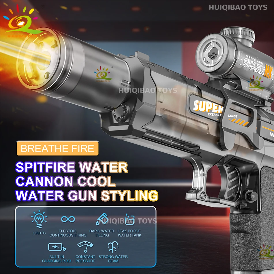 HUIQIBAO Elektrische Wasserpistole mit Simulierter Flammensensor-Beleuchtung, Vollautomatische Kampfspielzeug-Wasserpistole für Outdoor und Strand, Erwachsenen-Spielzeug Image