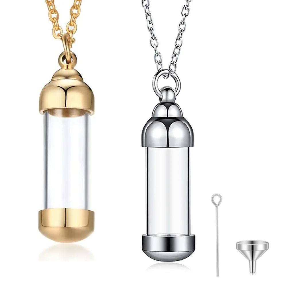 Haustier-Souvenir Einäscherungs-Schmuck Glas-Fläschchen Halskette Anhänger Edelstahl Öffenbarer Gedenk-Urnen-Anhänger Fläschchen-Röhrchen Andenken Image