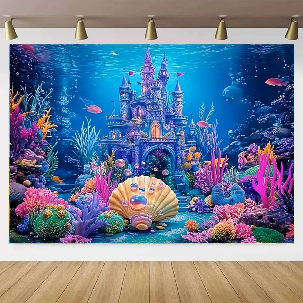 Unterwasserwelt Schloss Thema Party Hintergrund unter der Meer Muschel Kinder Geburtstag Baby Dusche Dekor Banner Fotografie Hintergrund Image