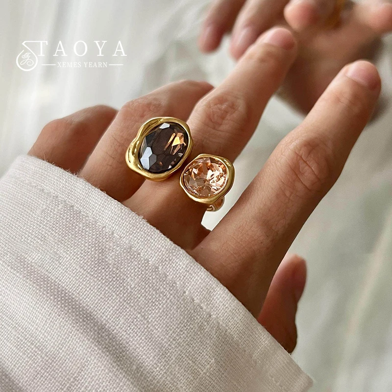 Europäische und amerikanische Retro-Metall-geometrische Strass-kontrastierende offene Ringe für trendigen Schmuck-Finger-Accessoires für Damen Image