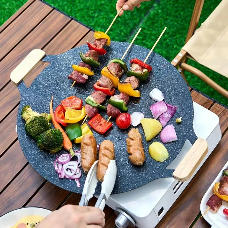 Outdoor Camping Grill Platte Koreanische Grill Pfanne Tragbare Kochen Braten Pan Fleisch Topf Grill Platte für Wandern Picknick Grill Pfanne Image