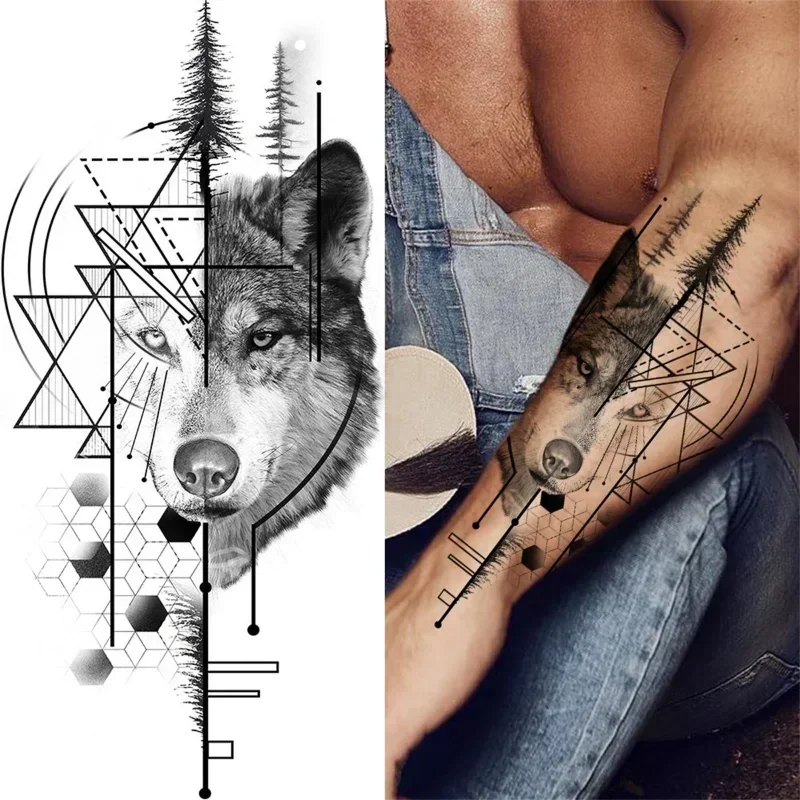 1 Blatt Wolf Tattoo Aufkleber Wasserdicht Dauerhaft Temporäres Tattoo Image