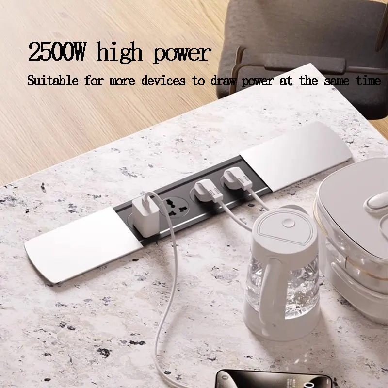 Eingebettete Steckdosenleiste für den US-Desktop, universelle Schiebeabdeckung für den Büro-Schreibtisch, eingebettete 4-Port-Buchse mit USB-Typ-C-Ladebuchse Image