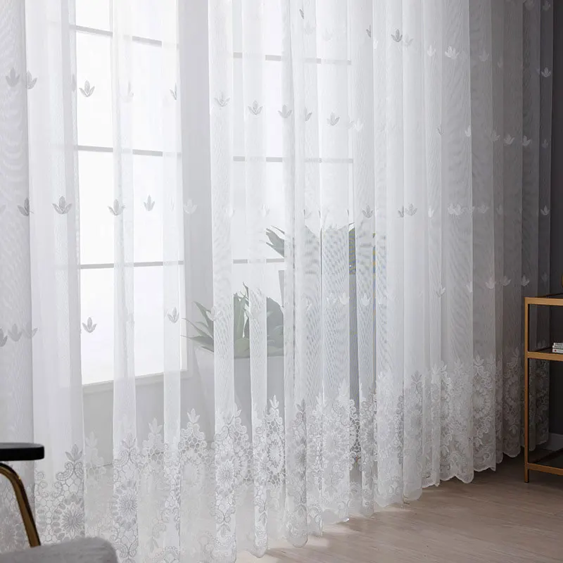 Gestickte Blumen Weiß Tüll Fenster Bildschirm Vorhang für Wohnzimmer Schlafzimmer Luxus Sheer Voile Vorhang Blinde Vorhänge Tür Dekor Image