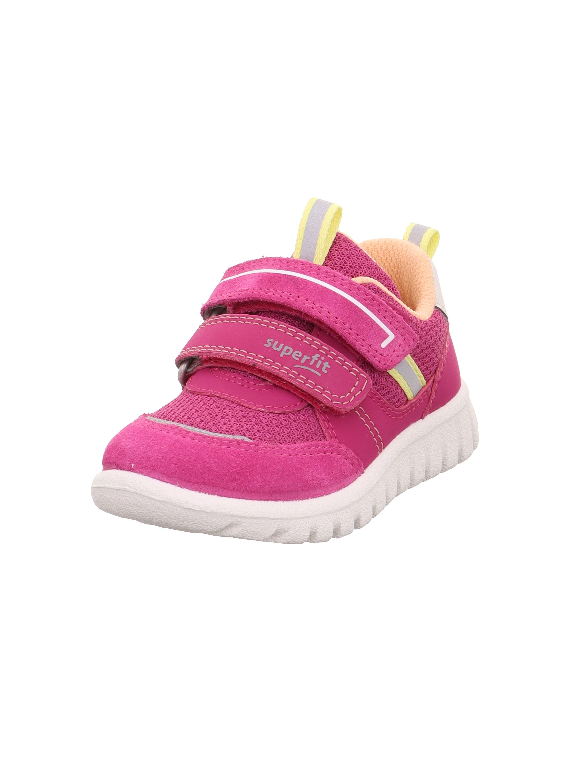 Sneaker SUPERFIT "SPORT7 MINI WMS: mittel", Damen, Gr. 27, pink, orange, Lederimitat, Textil, Veloursleder, unifarben mit Farbeinsatz, Schuhe Sneaker, Klettschuh, in WMS: Weite mittel, Größenschablone zum Download