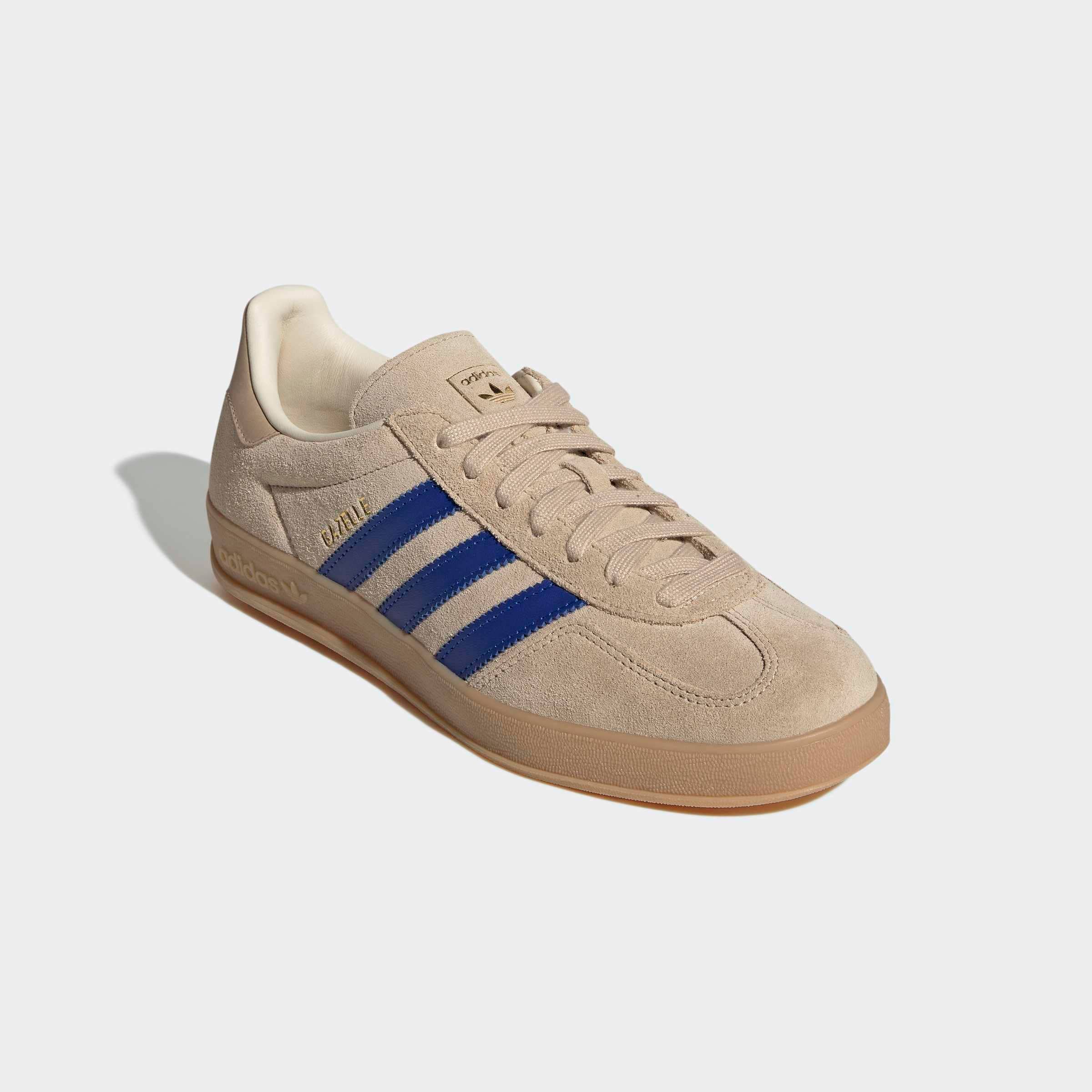 Sneaker ADIDAS ORIGINALS "GAZELLE INDOOR", Herren, Gr. 41, magic beige, royal blau, wonder weiß, Leder, Schuhe Sneaker