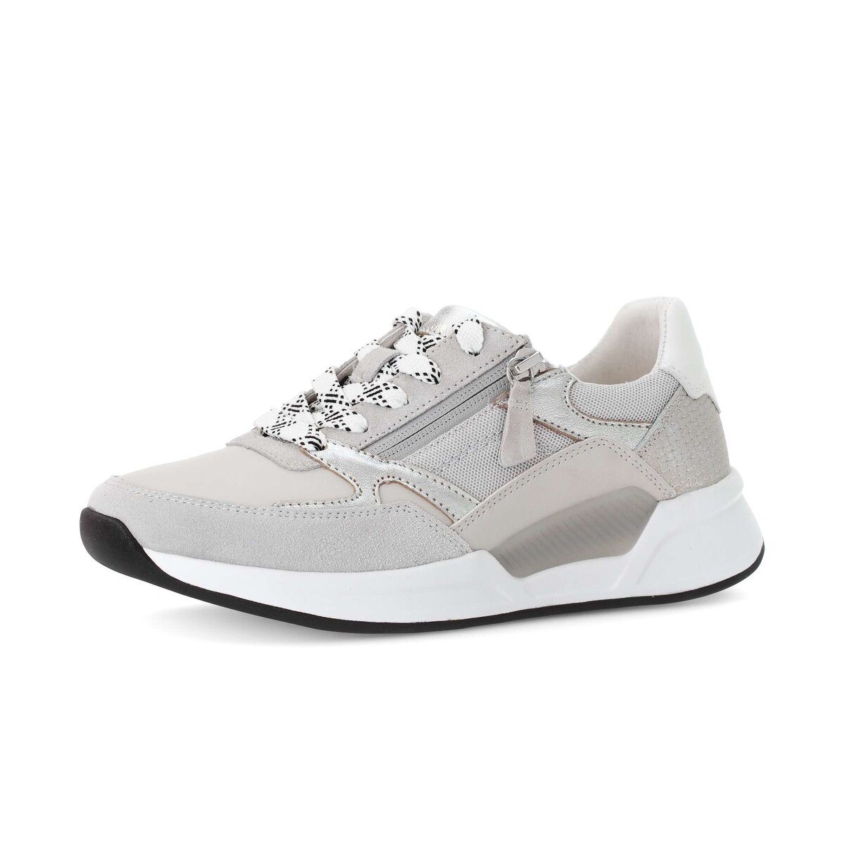 Sneaker GABOR "Sneaker low Materialmix Leder/Lederimitat", Damen, Gr. 39, grau, Schuhe Sneaker