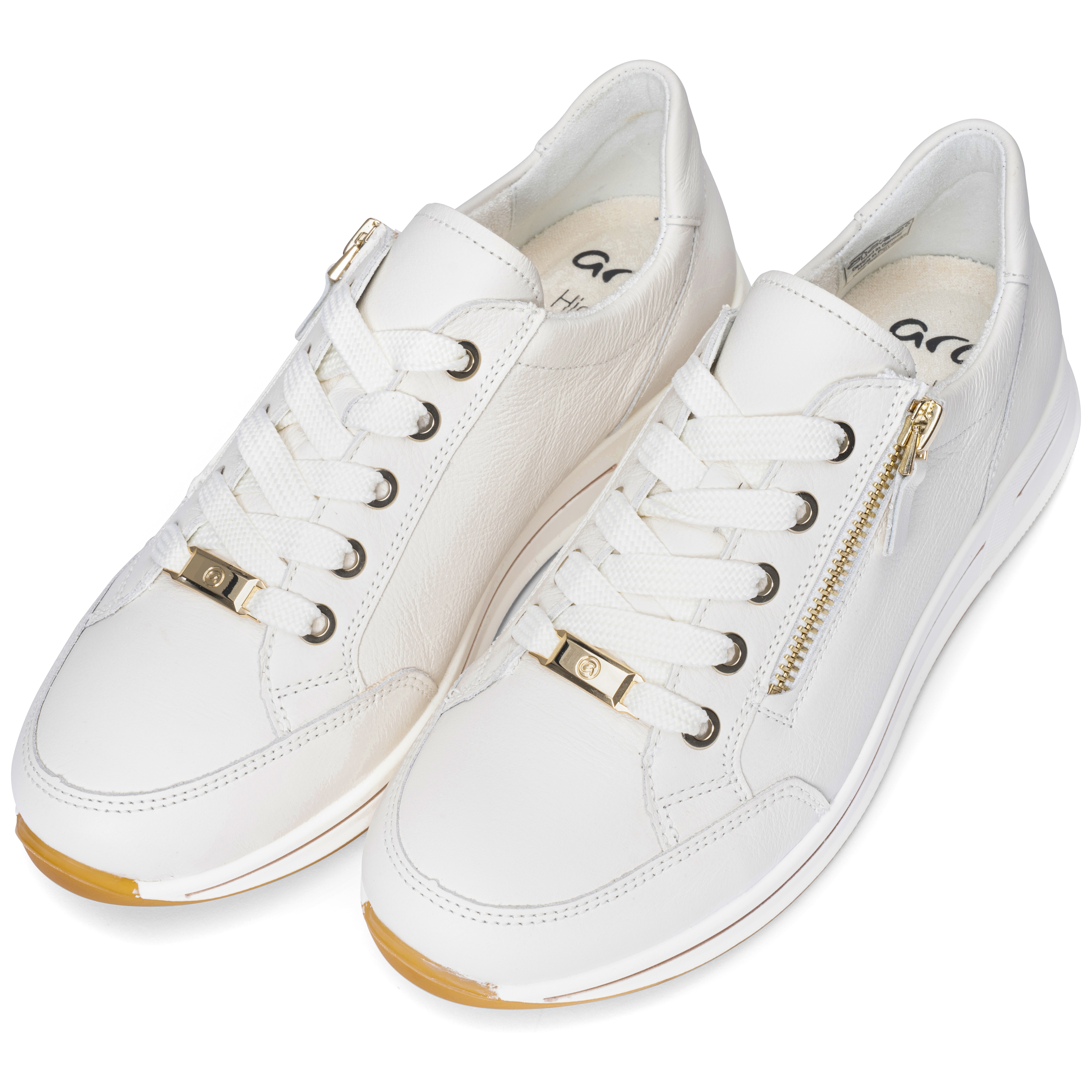 Sneaker ARA "OSAKA", Damen, Gr. 6 (39), creme, Glattleder, unifarben, Schuhe Sneaker, Freizeitschuh, Halbschuh, Schnürschuh mit Reißverschluss, H-Weite