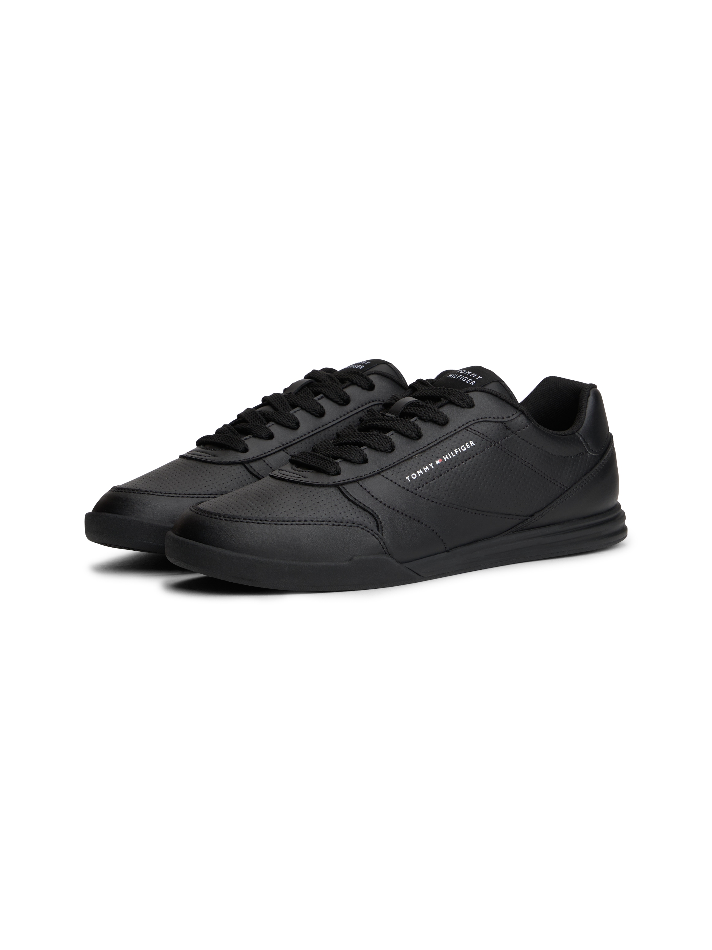 Sneaker TOMMY HILFIGER "LOPRO CUP LEATHER", Herren, Gr. 43, schwarz, Leder, Lederimitat, Schuhe Sneaker, Freizeitschuh, Halbschuh, Schnürschuh mit effektvollen Ziernähten