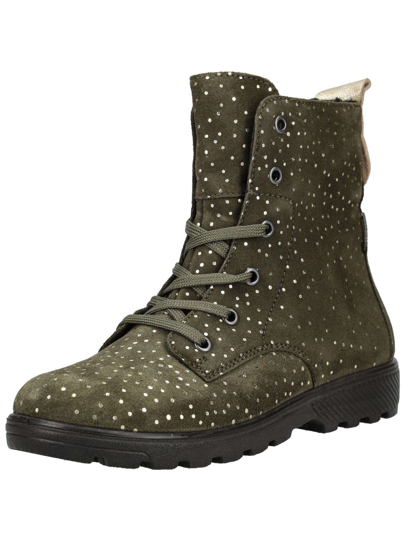 Schnürstiefelette RICOSTA "Ricosta Stiefelette Veloursleder", Mädchen, Gr. 30, army, Veloursleder, Schuhe Schnürstiefelette