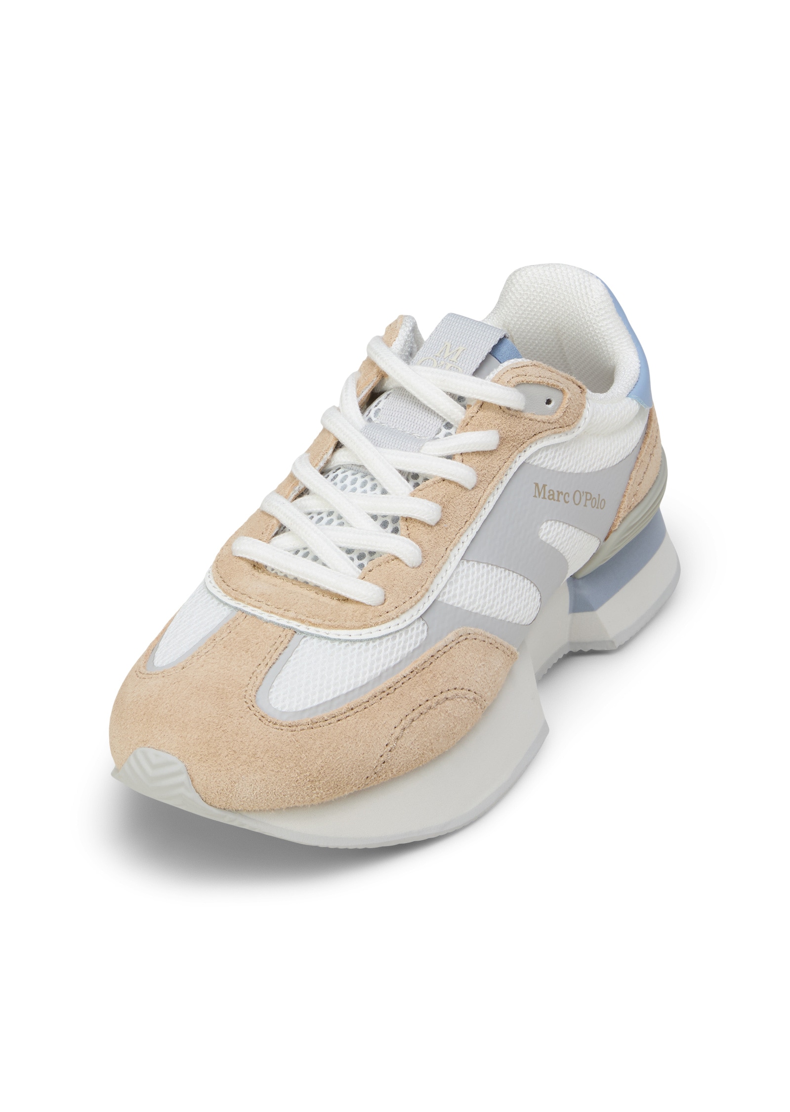 Sneaker MARC O'POLO "aus Veloursleder und Mesh", Damen, Gr. 40, fine sand, schwarz sea, Obermaterial: 80% Leder (Rind), 20% Polyester, unifarben, Schuhe Sneaker