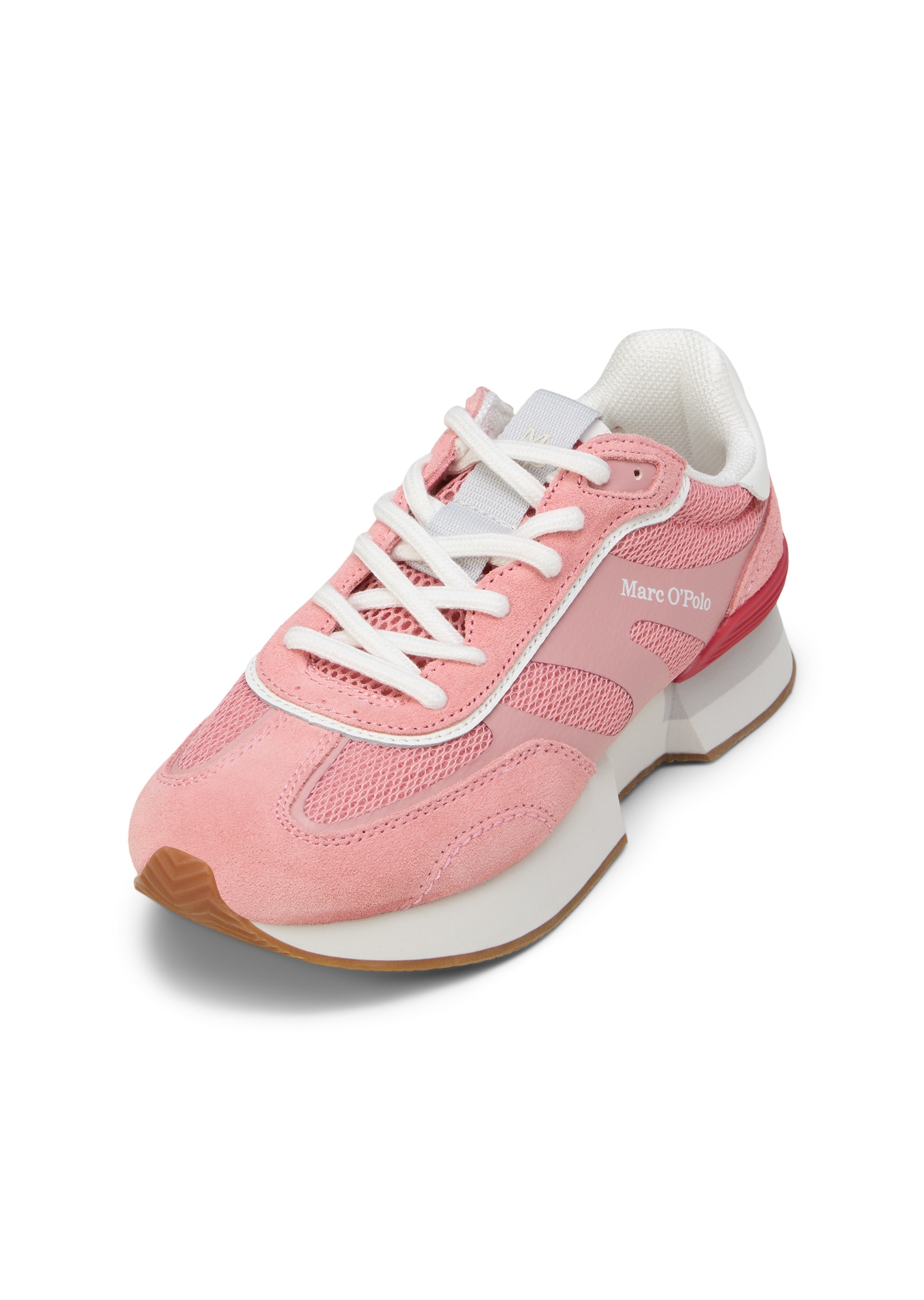 Sneaker MARC O'POLO "aus Veloursleder und Mesh", Damen, Gr. 36, natural rose, weiß, Obermaterial: 80% Leder (Rind), 20% Polyester, unifarben, Schuhe Sneaker