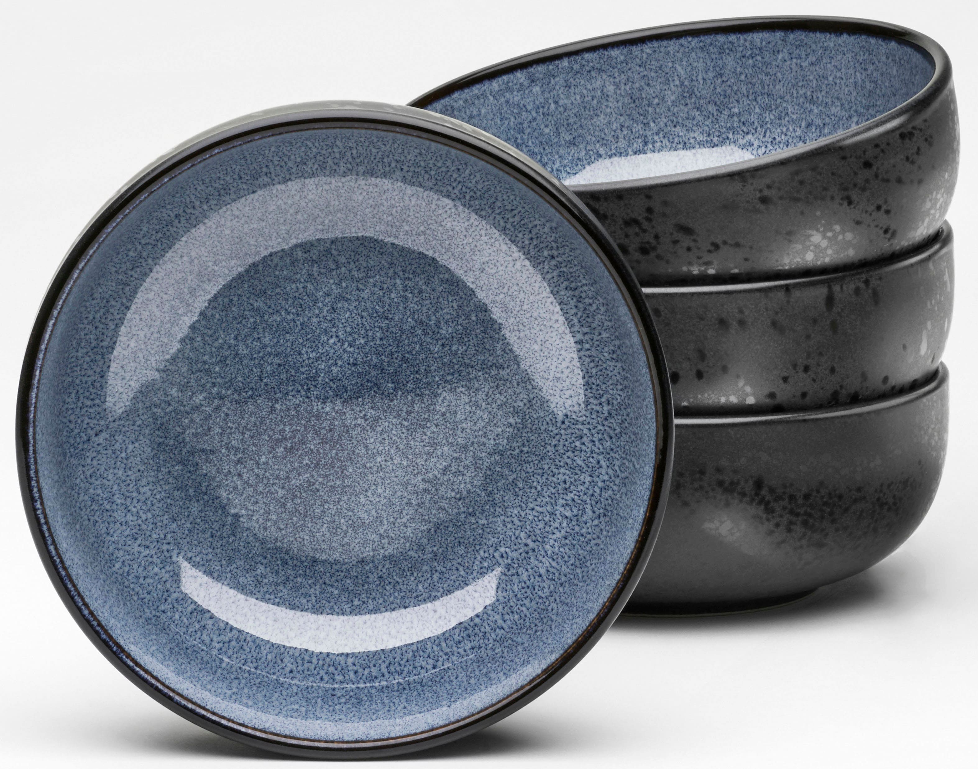 Schale TÖCHTER & SÖHNE "Mia", blau, B:18cm H:7cm T:18cm Ø:18cm, Steingut, Schüsseln, Schale, reaktiv glasierte Innenseite, matte schwarze Glasur auf der Außenseite Image