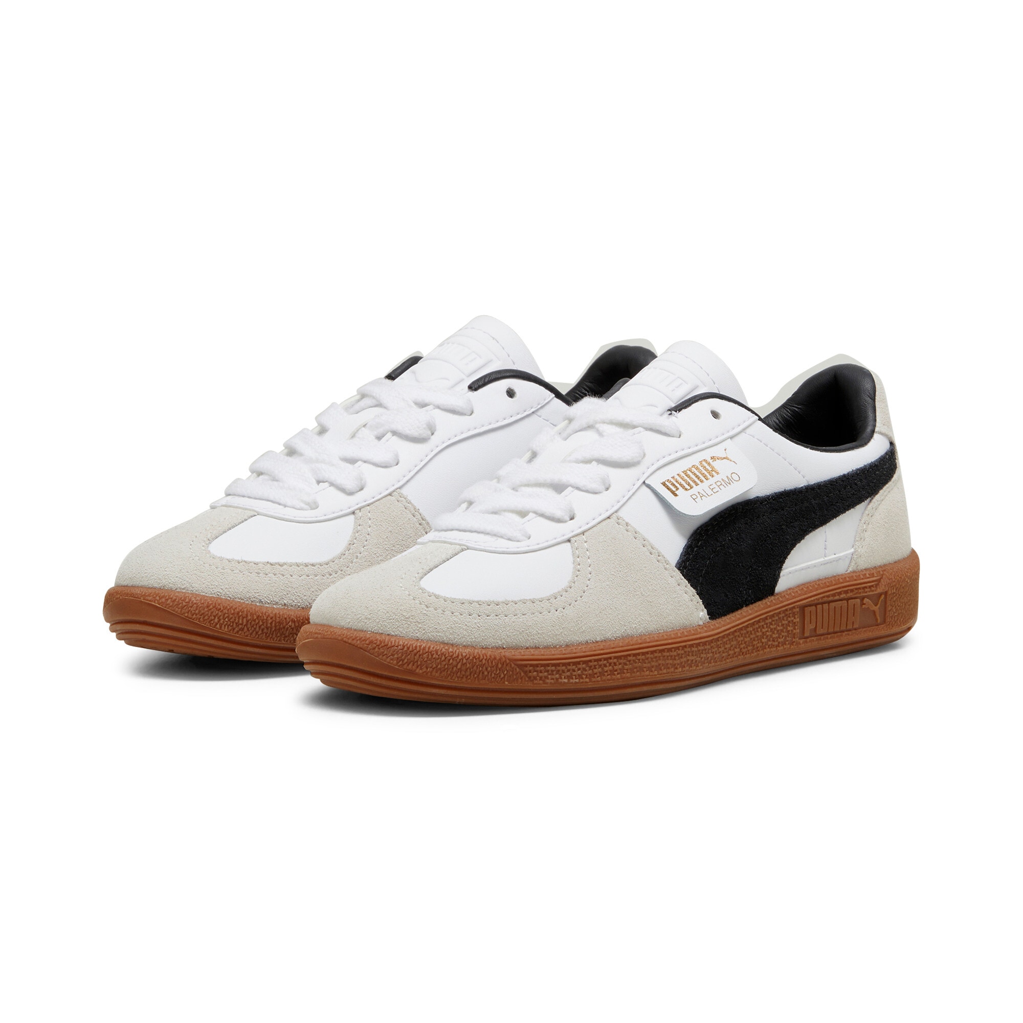 Sneaker PUMA "PALERMO LTH JR", Damen, Gr. 35,5, puma weiß, vapor gray, gum, unifarben, Schuhe Sneaker