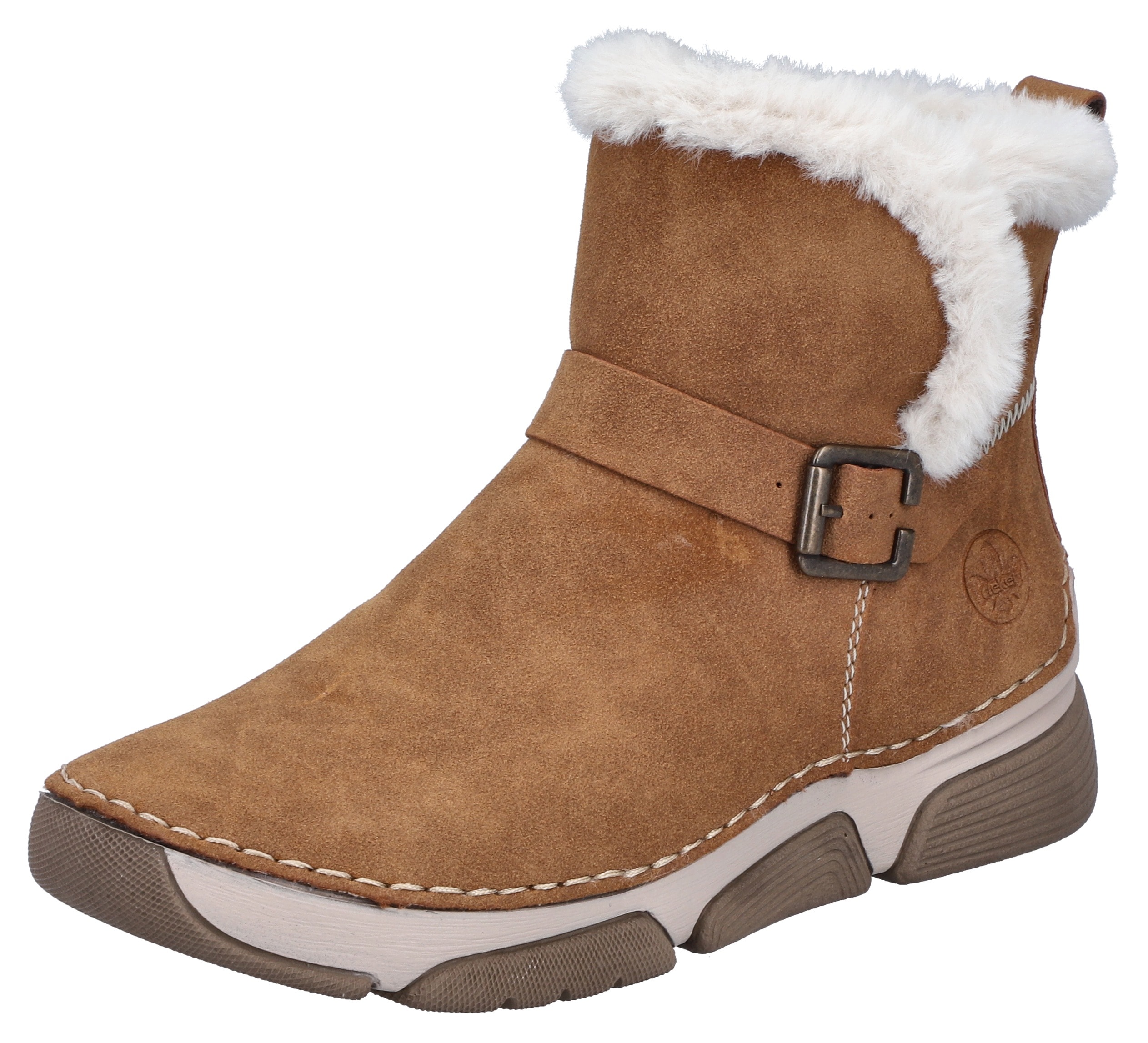 Winterboots RIEKER, Damen, Gr. 41, natur, sanftes weiß, Lederimitat, Textil, Schuhe Winterboots, Winterstiefelette, Reißverschluss-Boots mit Zierschnalle