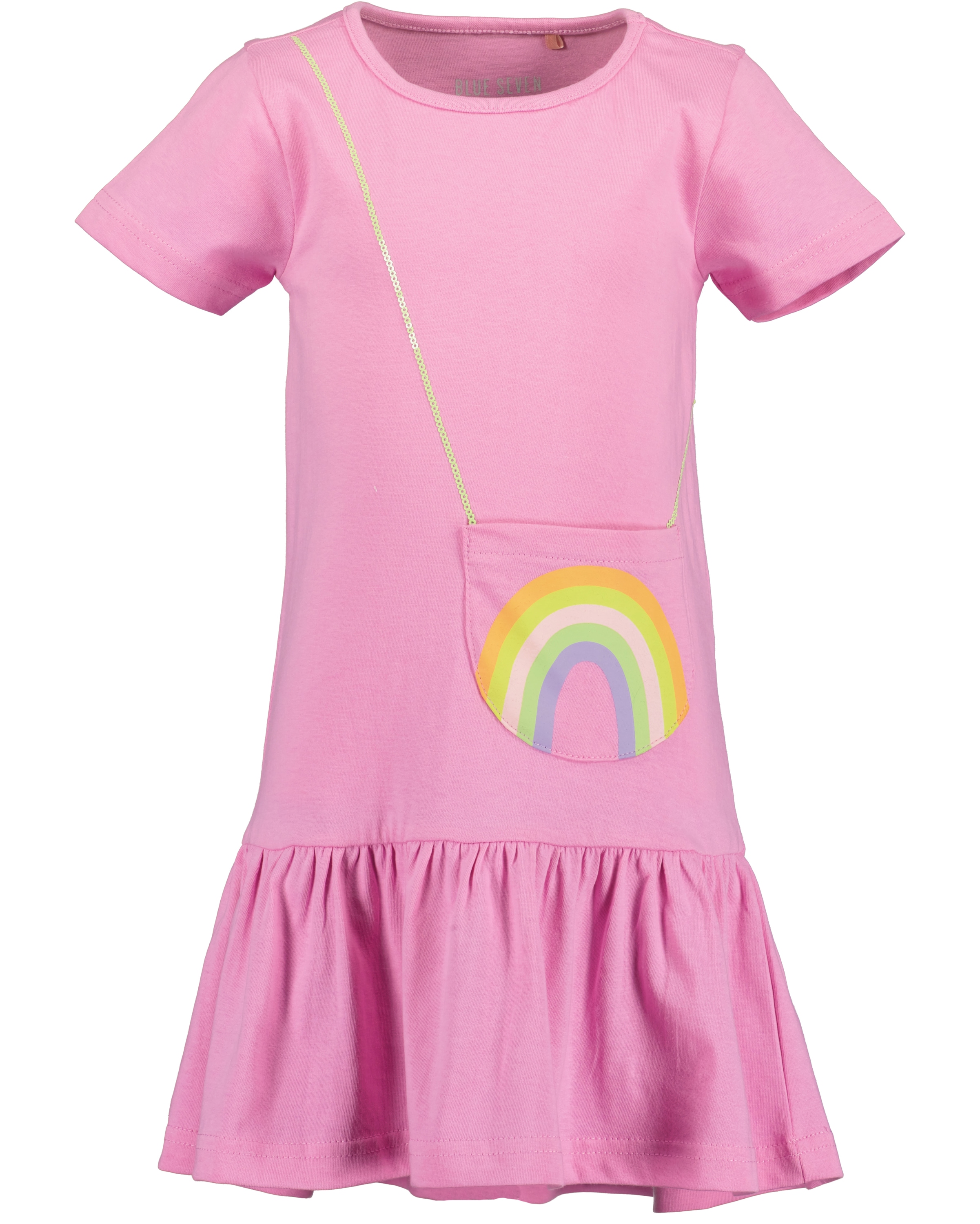 Jerseykleid BLUE SEVEN "Blue Seven Mädchen Kleid mit Regenbogen", Mädchen, Gr. 122, 4131, azalee, 100% Baumwolle, normal, Rundhals, Kleider Jerseykleid Image