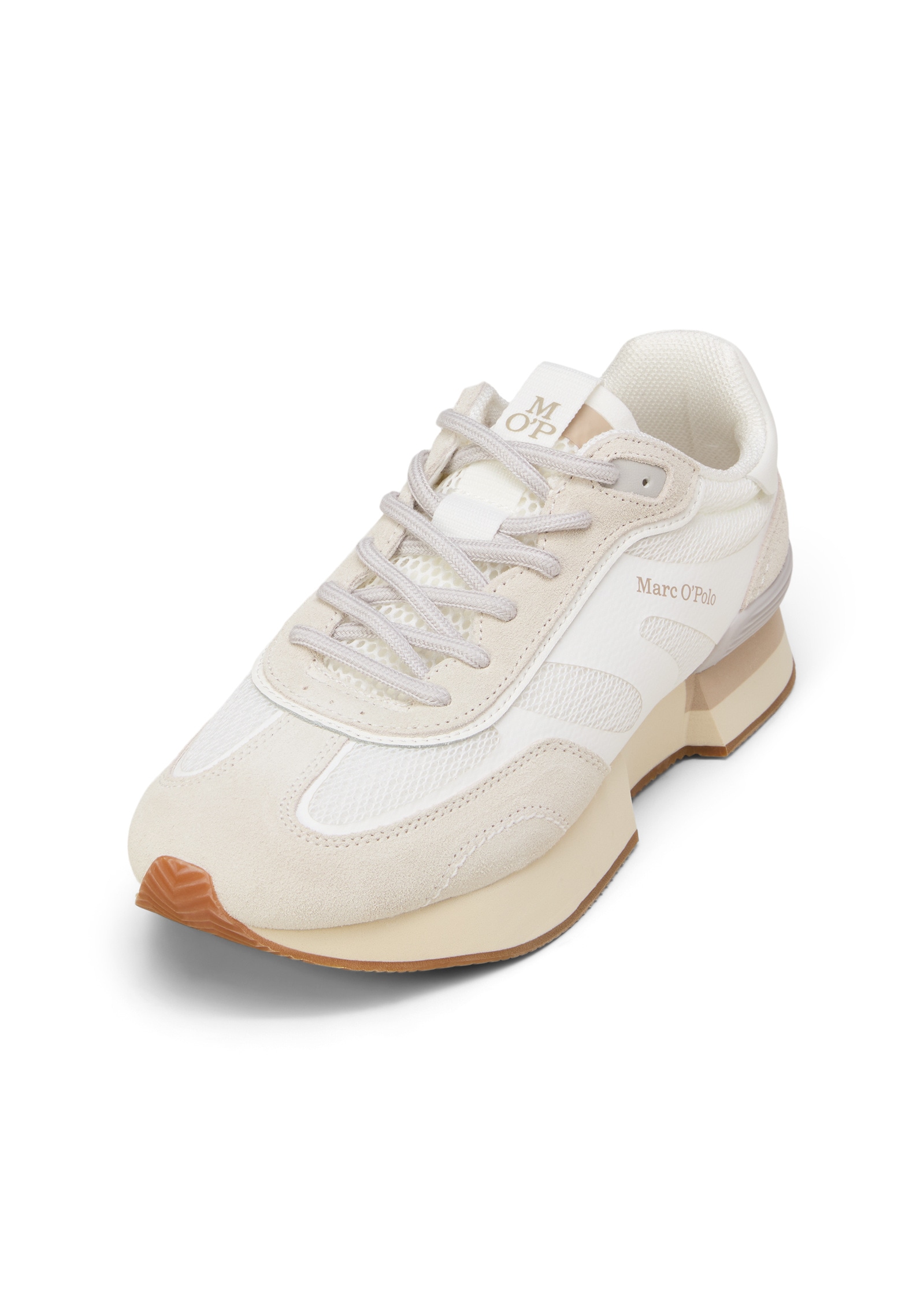Sneaker MARC O'POLO "aus Veloursleder und Mesh", Damen, Gr. 39, sanftes weiß, light grau, Obermaterial: 80% Leder (Rind), 20% Polyester, unifarben, Schuhe Sneaker