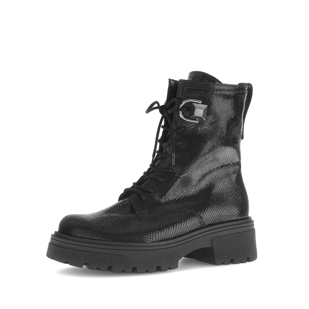 Bikerboots GABOR "Biker Boots Leder Reptiloptik", Damen, Gr. 39, schwarz, Schuhe Bikerboots