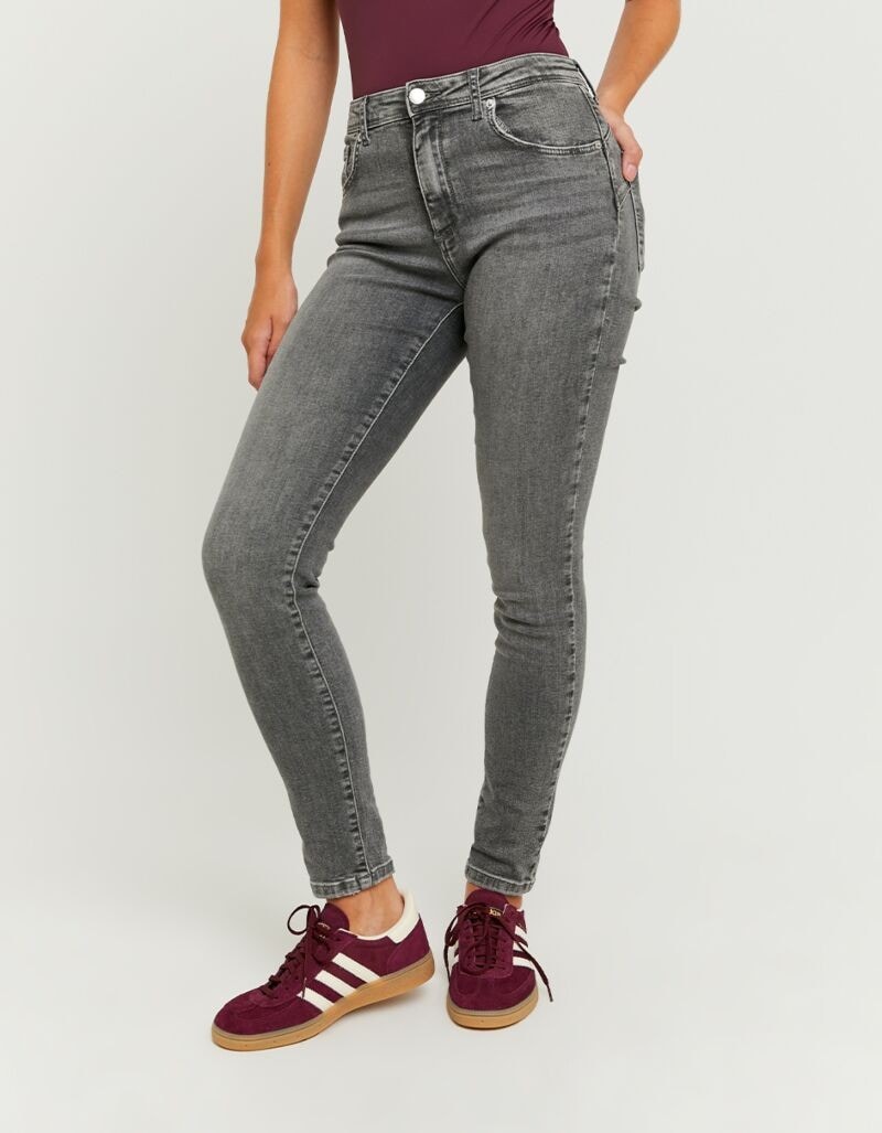 Skinny-fit-Jeans TALLY WEIJL "SPADEPUMPMR", Damen, Gr. 38, N-Gr, grau wash, Denim/Jeans, Obermaterial: 98% Baumwolle, 2% Elasthan, Abriebeffekte, skinny fit lang, Jeans, Baumwollmischung, skinny fit Image
