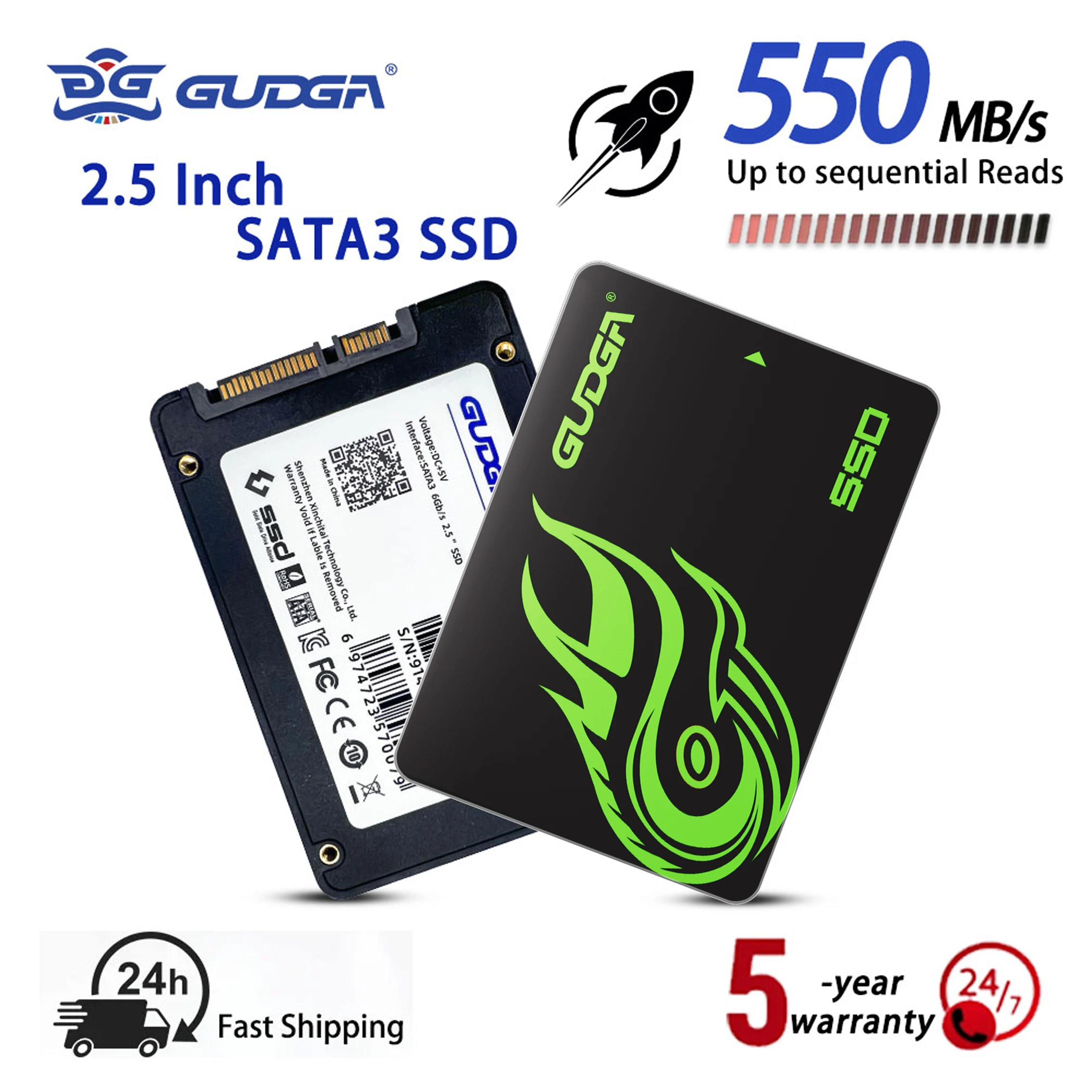 GUDGA SSD SATA 256 GB 512 GB 2,5 Zoll High Speed Internes Sata 3 Internes Solid-State-Laufwerk 500 MB/s SSD für Laptop Micco Computer Image