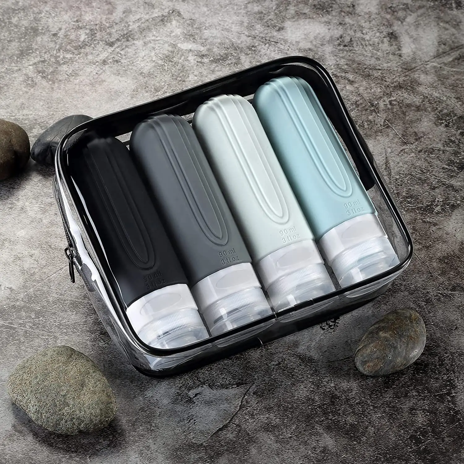 90 ml/set Bottiglie per cosmetici da viaggio in silicone Contenitori vuoti da spremere Bottiglia riutilizzabile a tenuta stagna per lozione balsamo shampoo