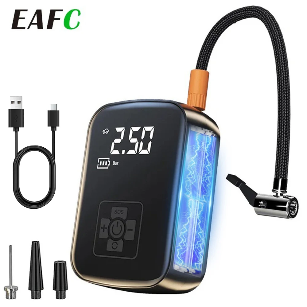 EAFC – gonfleur de pneus de voiture, pompe à Air sans fil, compresseur d'air, 150psi, pompe électrique Portable, lumières LED pour Moto, vélo, voiture, balles de pneus