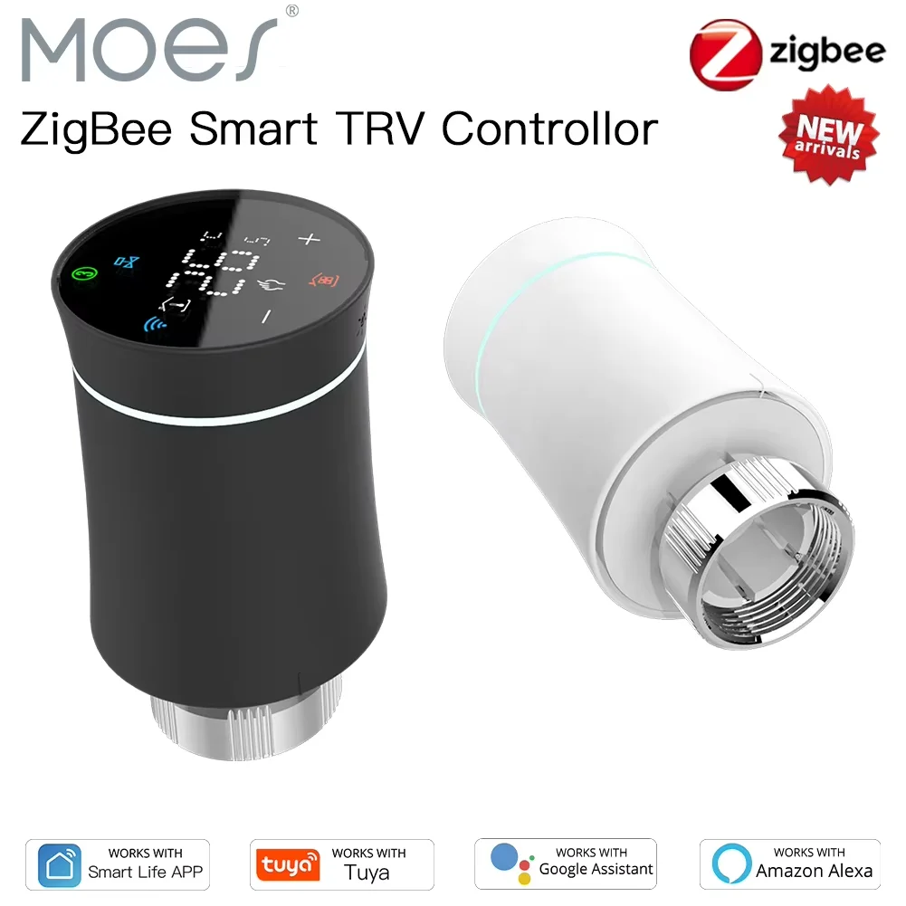 MOES ZigBee 3,0 TRV Thermostat Tuya Heizkörper Stellventil Smart Programmierbare Temperatur Controller Alexa Google Sprachsteuerung Image