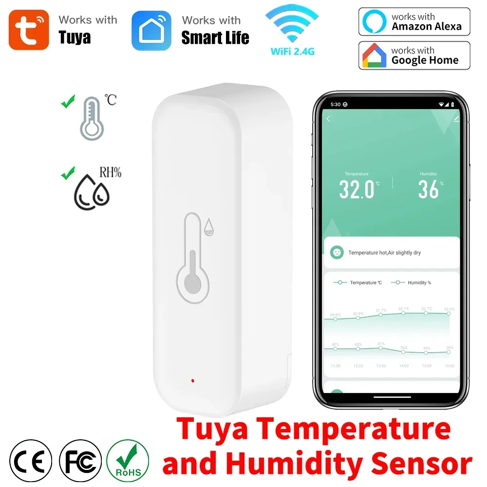 Tuya WiFi Temperatur und Luftfeuchtigkeit Smart Home Thermometer Hygrometer APP Fernalarm Arbeiten mit Alexa Google Home Image