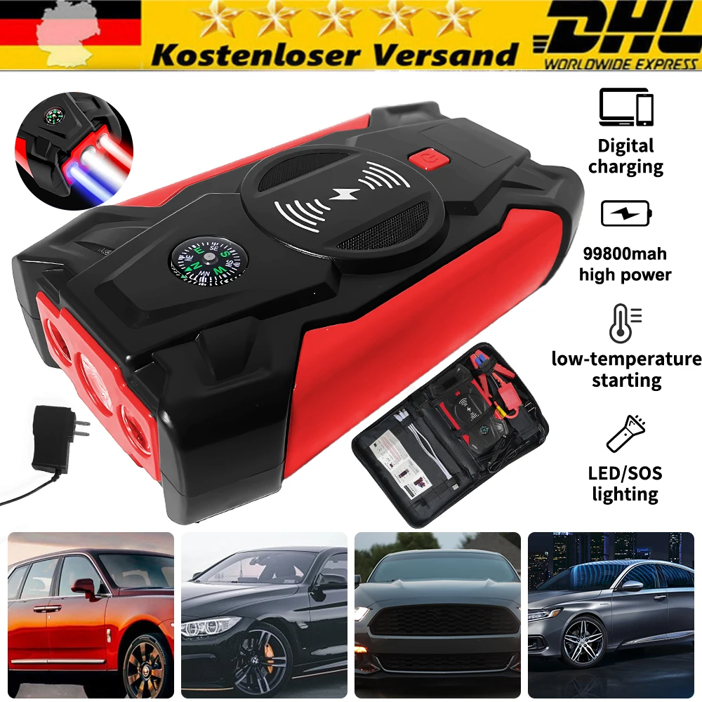 Nouveau 12V98000mah, démarreur de voiture, batterie externe, chargeur de batterie de voiture portable, dispositif de démarrage 12V, démarreur de voiture diesel DE