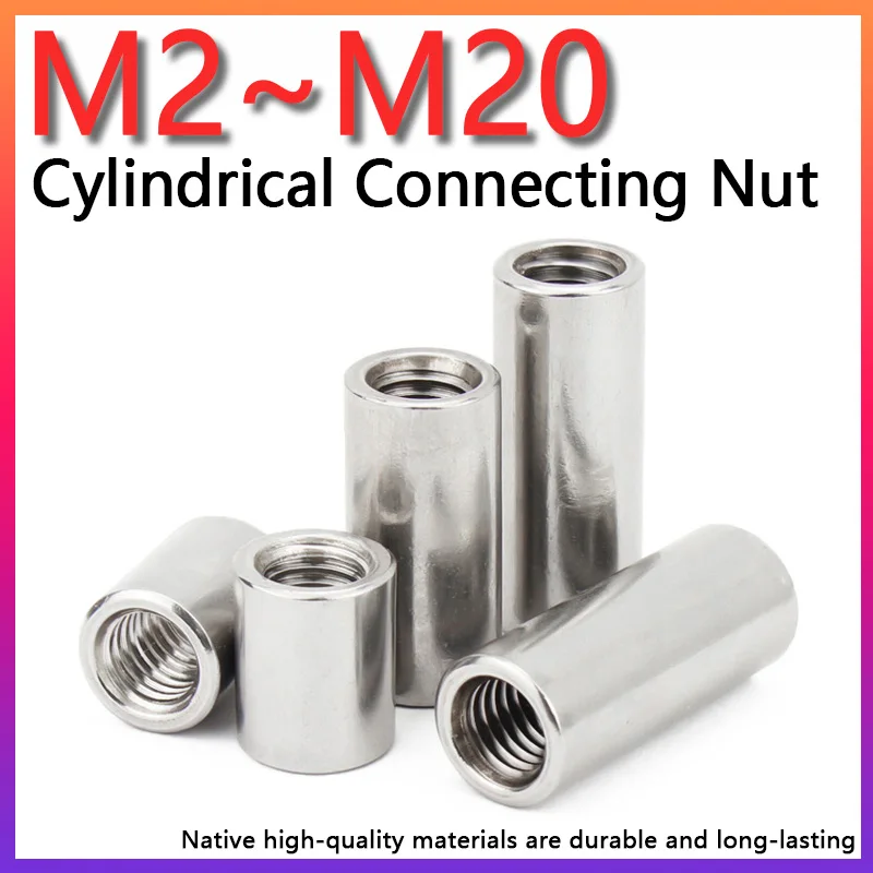 M2 M2,5 M3 M4 M5 M6 M8 M10-M20 304 Edelstahl verlängerte zylindrische Mutter Verlängerung verdicken runde Säule Joint Kupplung Mutter Image