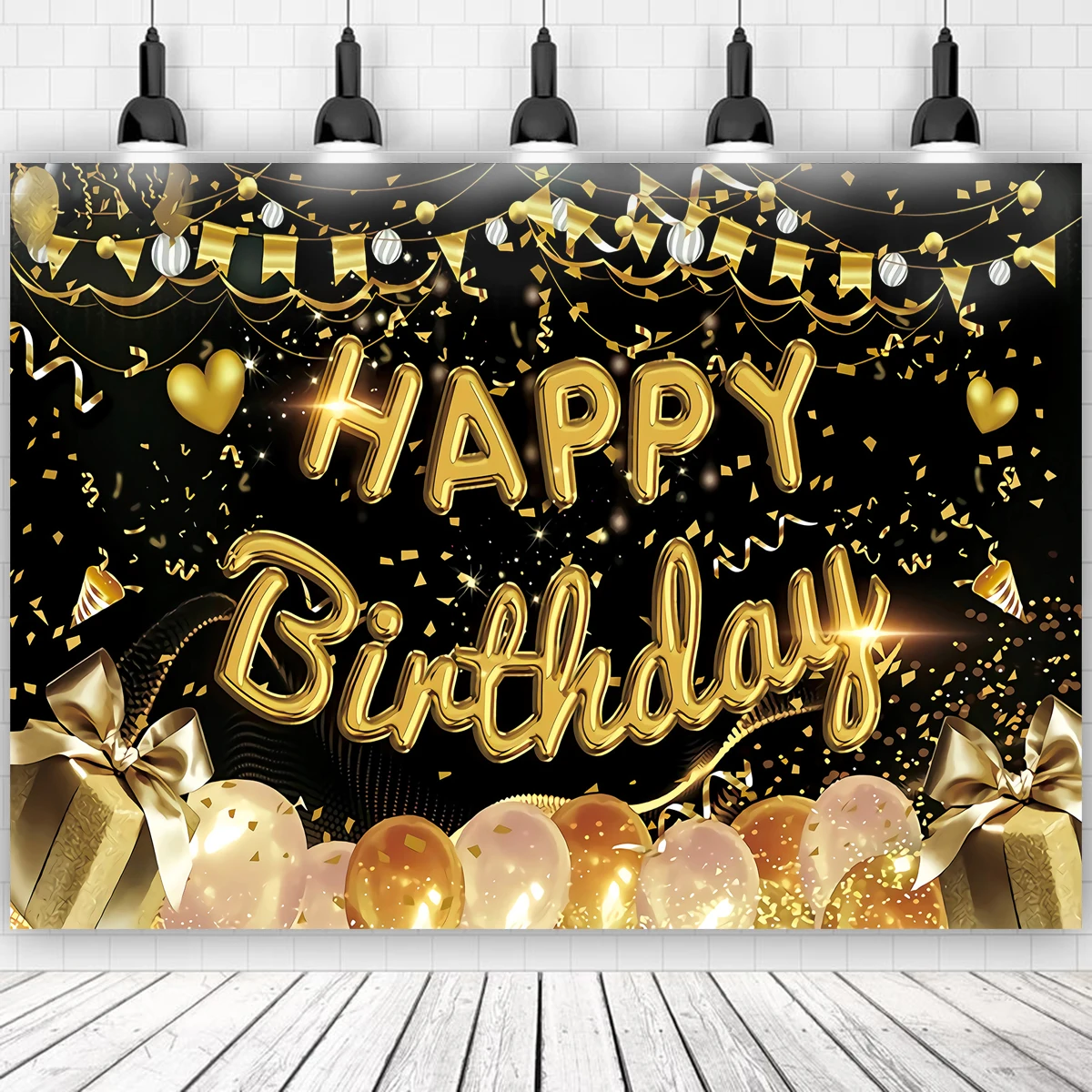 Gold Glitter Happy Birthday Party Hintergrund für Foto Schwarz Happy Birthday Erwachsene Thema Party Dekoration Lieferungen DIY Kulissen Image
