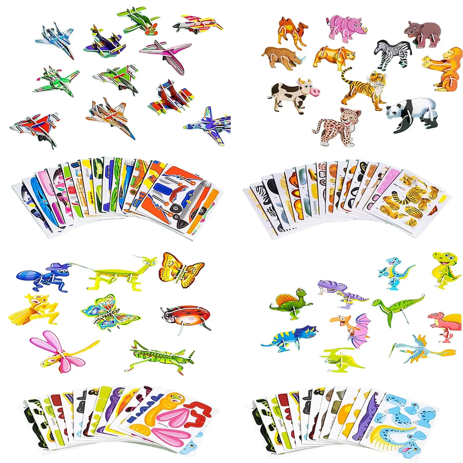 30 pezzi/set puzzle di cartoni animati 3D giocattoli educativi temi di insetti, dinosauri, animali e veicoli puzzle di cartone 3D fai da te