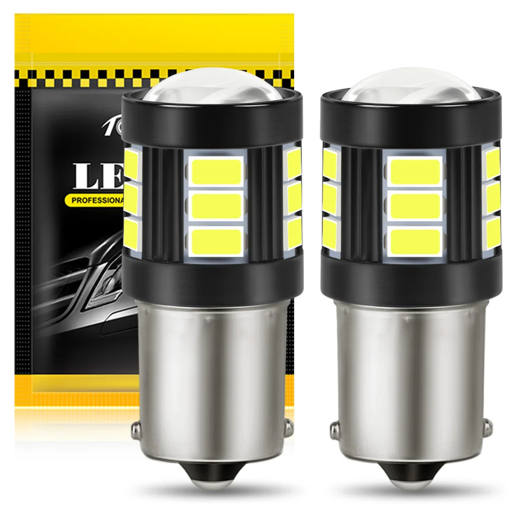 2 pezzi 1156 BA15S P21W BAU15S PY21W 1157 BAY15D P21/5W BA15D LED Indicatori di direzione per auto Luci di stop per retromarcia 12V Bianco