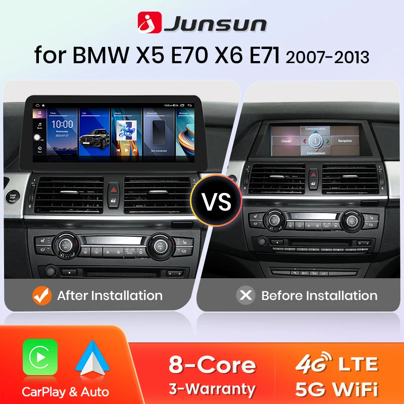 Junsun 12,3 "Wireless Carplay Android Auto Auto Radio Für BMW X5 E70 X6 E71 2007-2014 CCC 4G WiFi GPS Intelligente Systeme Stereo Image