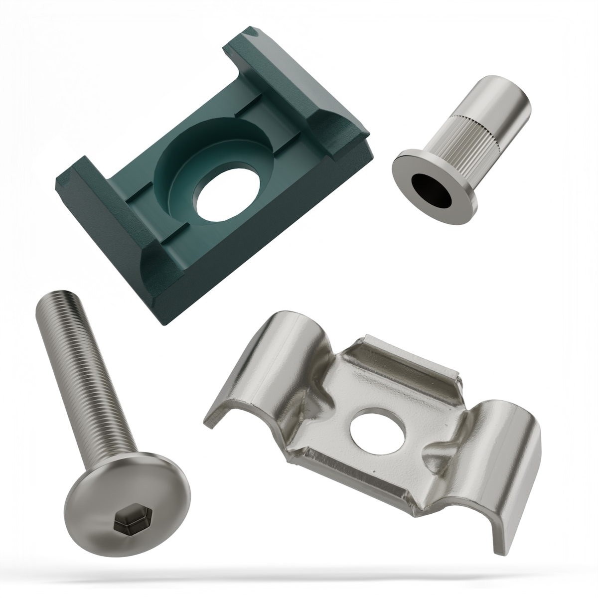 Qualinos 50 Stück Grün 6005 Befestigungsset für Doppelstabmatten V2A Edelstahl - Butterfly Universal Halter M8 Image