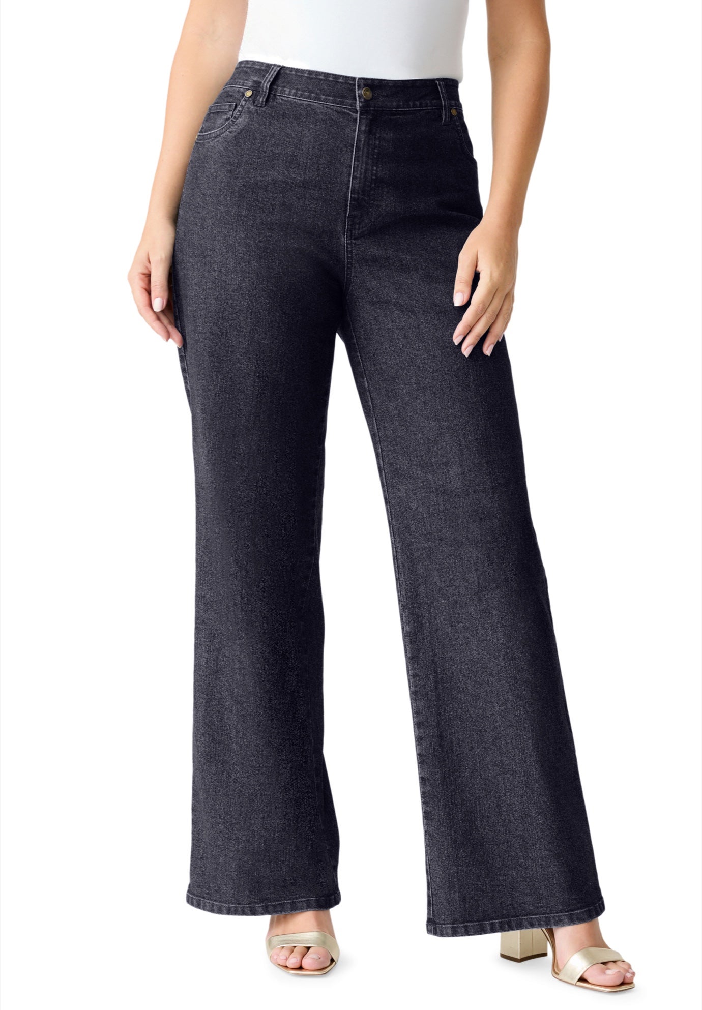 Plus Size Women's Plus Size Classic Stretch Wide Leg Jean by Denim 24/7 by Roamans in Dark Stonewash Sanded (Size 24 T)