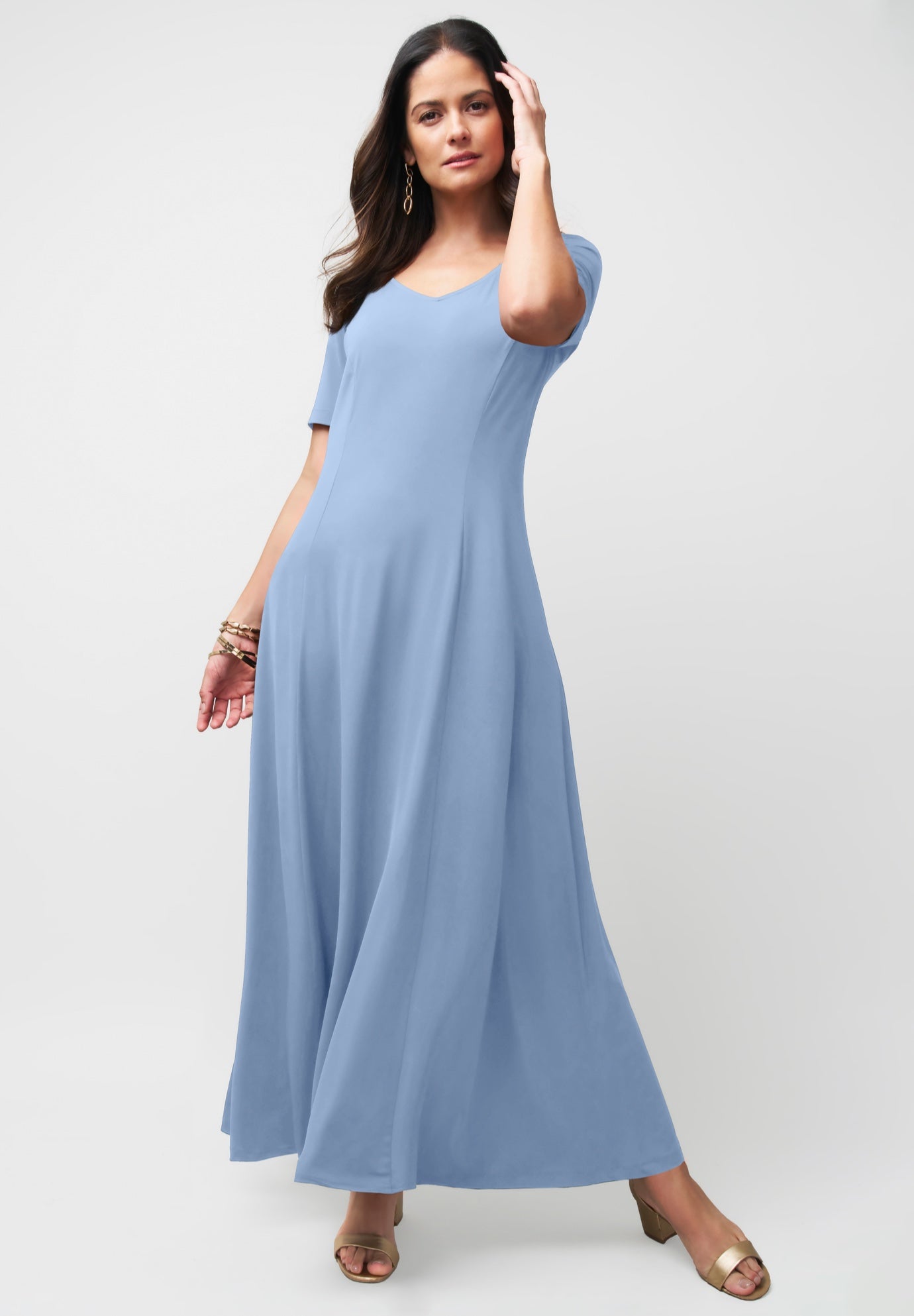 Plus Size Women's Stretch Knit Sweetheart Maxi Dress by The London Collection in Azure Mist (Size 14 W)