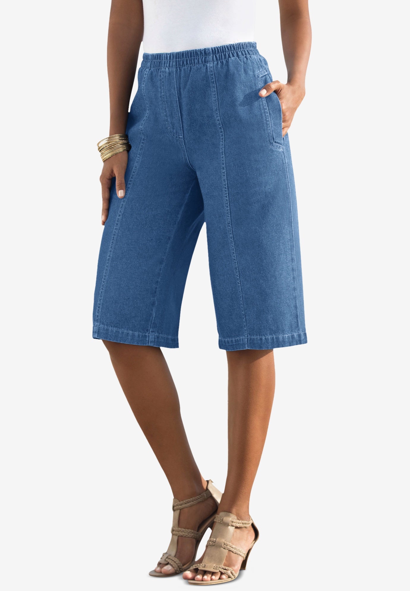 Plus Size Women's Plus Size Easy-Wear Bermuda Short by Roaman's in Medium Wash (Size 34 W) Shorts