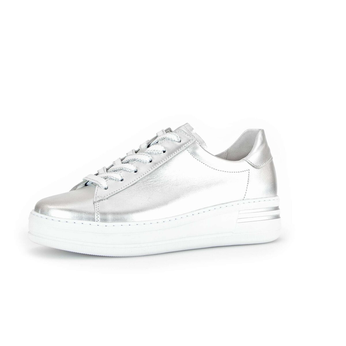 Sneaker GABOR "Sneaker low Effektleder", Damen, Gr. 44, silber, Schuhe Sneaker