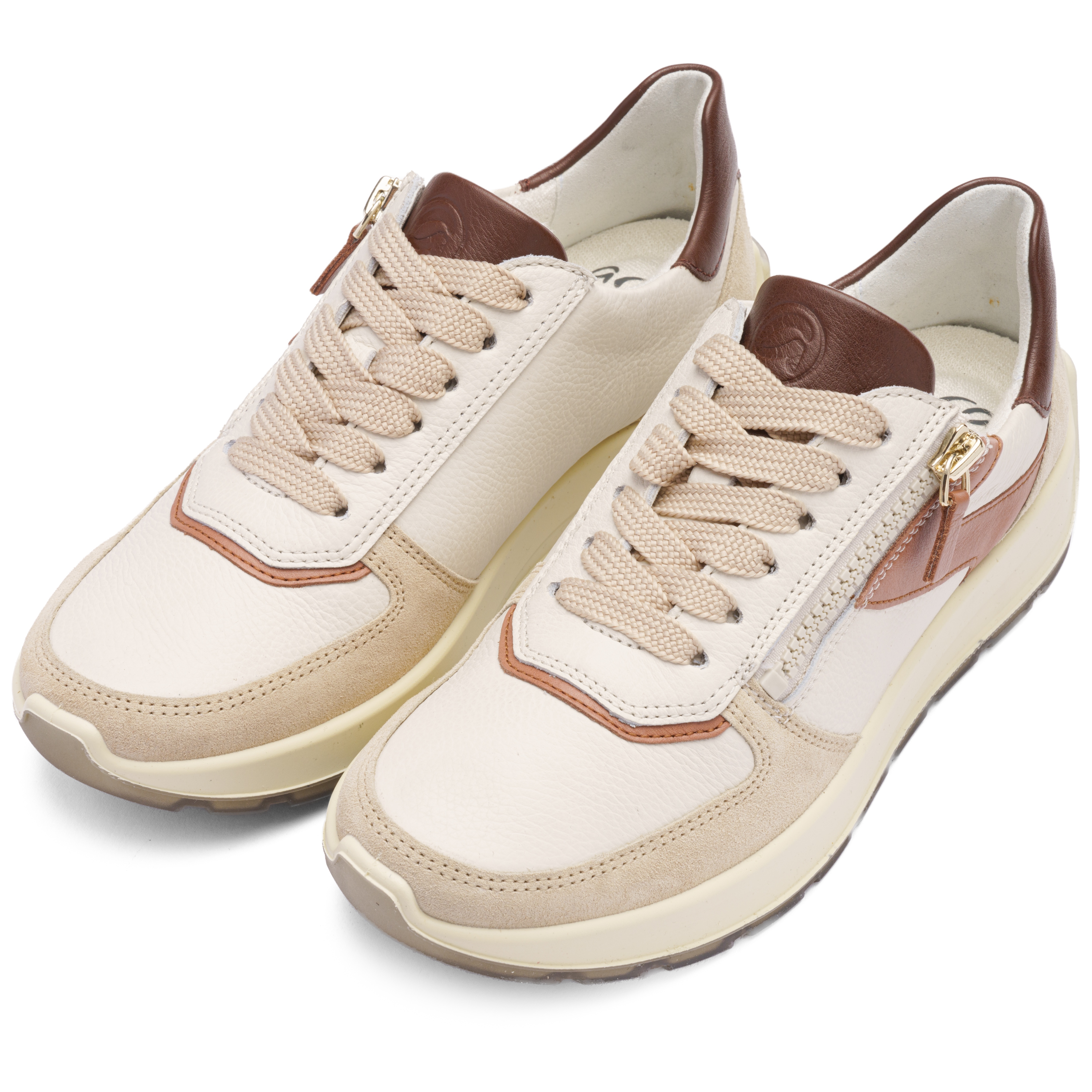Plateausneaker ARA "NEW YORK", Damen, Gr. 5 (38), creme, sand, Glattleder, Veloursleder, kontrastfarbene Details, Schuhe Plateausneaker, Plateau, Freizeitschuh, Halbschuh, Schnürer, Kontrastbesätze, H-Weite