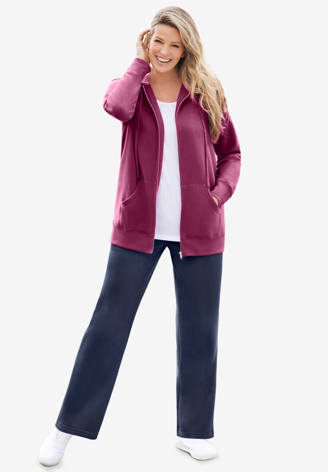 Plus Size Women's Better Fleece Zip-Front Hoodie by Woman Within in Deep Claret (Size 4X)