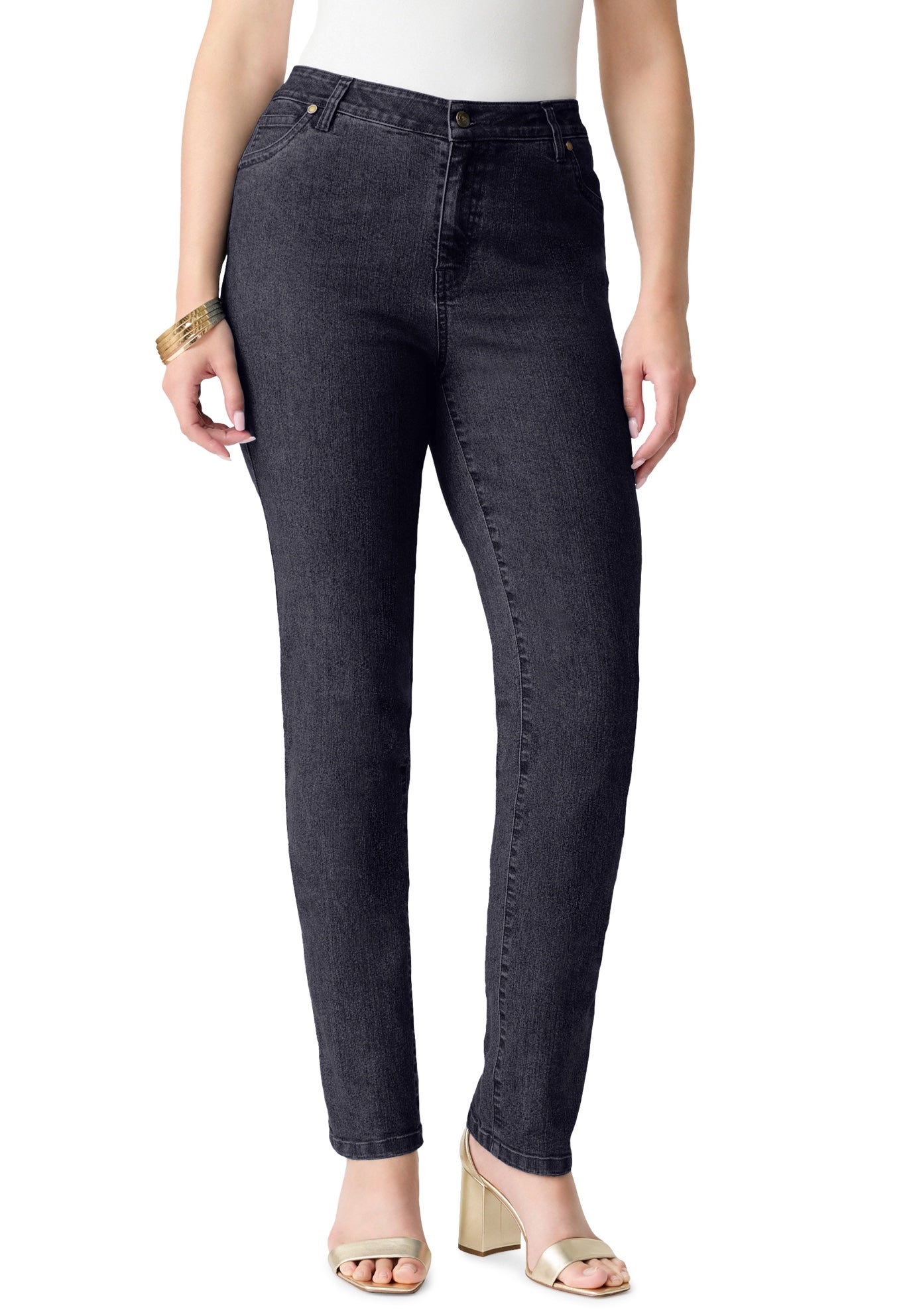 Plus Size Women's Plus Size Classic Stretch Straight Leg Jean by Denim 24/7 by Roamans in Dark Stonewash Sanded (Size 36 WP)